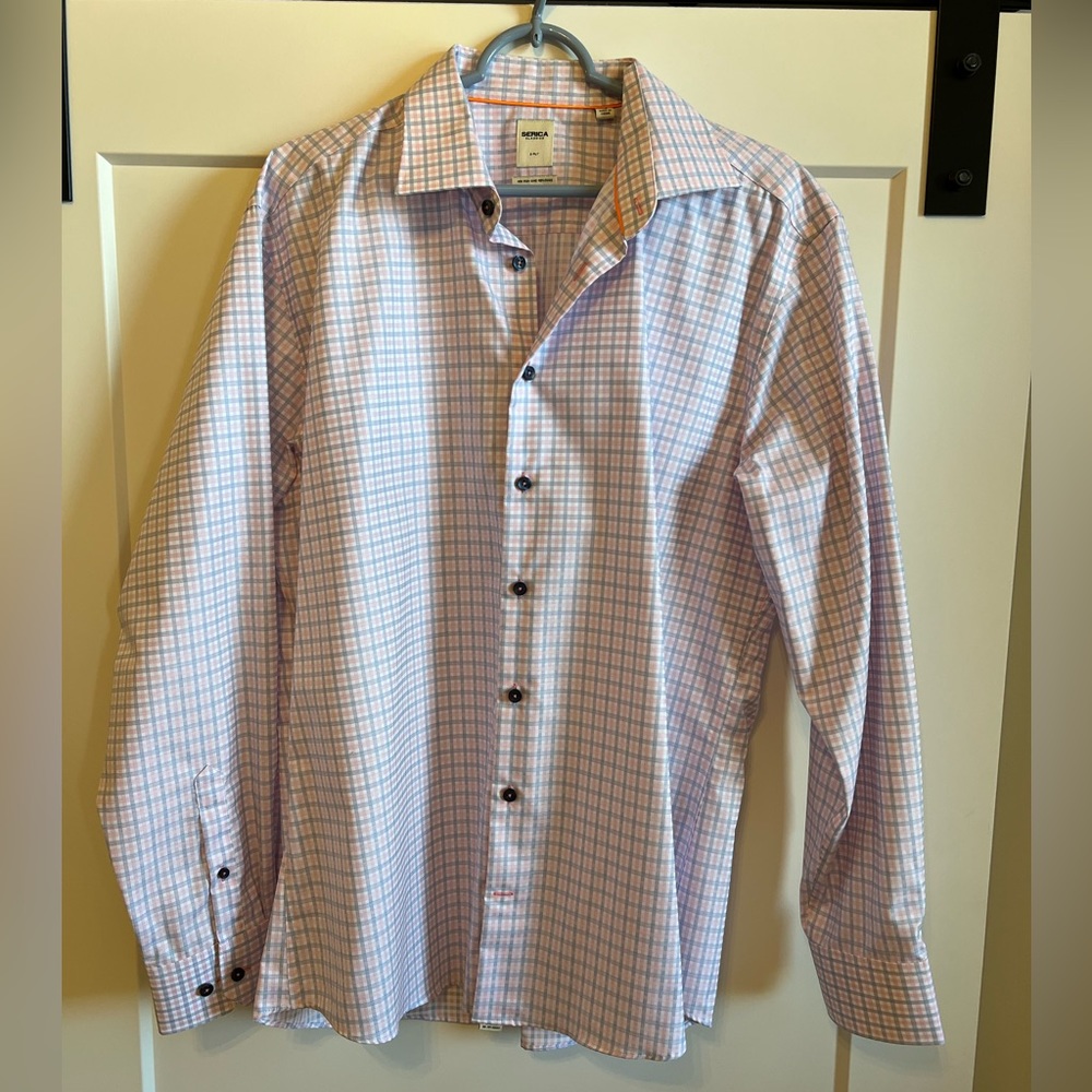 Men’s Serica Classics Button Down Dress Shirt - XL 17 - Pink/Blue